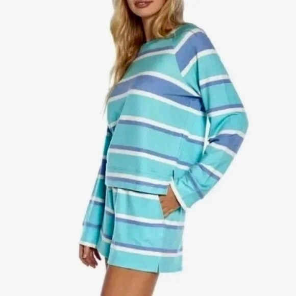 NWT!! WILDFOX Two-Piece Set Top Shorts Green Blue Stripe Loungewear XX-Large XXL - Picture 6 of 16